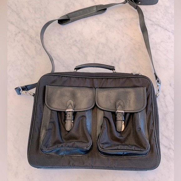 Roots black nylon & leather laptop|brief case with cross body padded strap - Picture 2 of 14